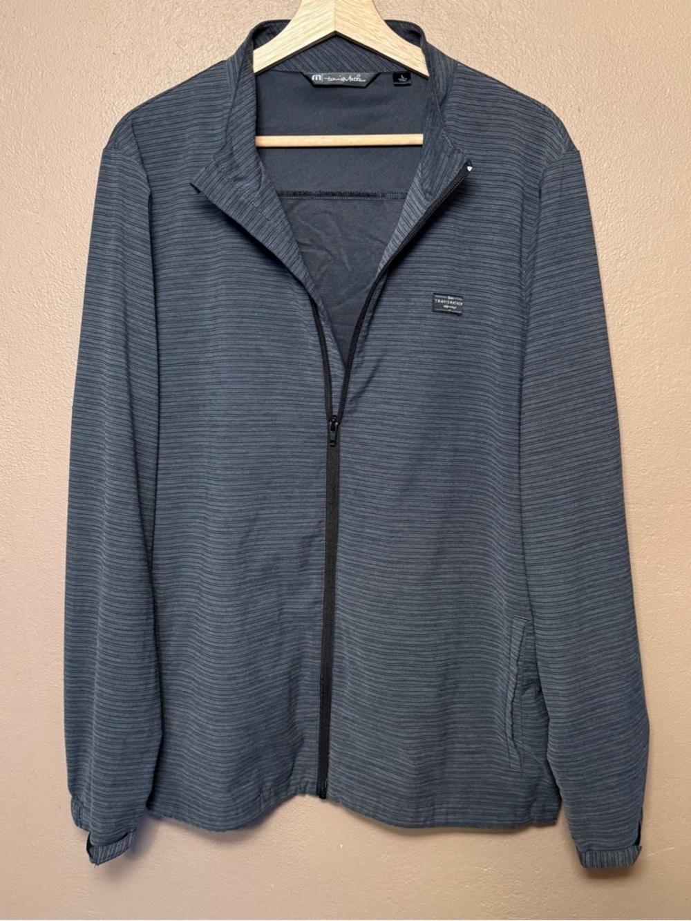 Travis Mathew Performance Golf Jacket Men's Large Grey Striped Full Zip Outdoor